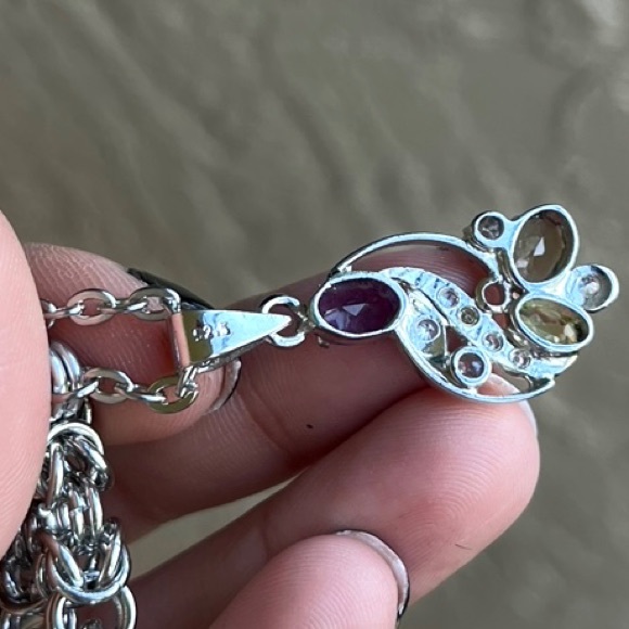 Handmade maille links stainless steel chains + sterling silver amethyst peridot - Picture 5 of 16